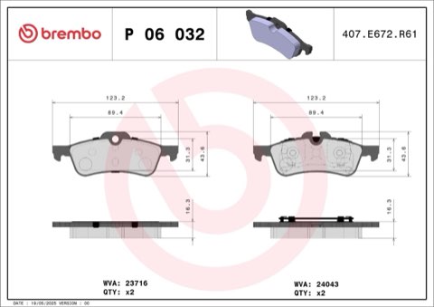 Brembo Prime P 06 032 Brake Pad Set — Rear 123mm, photo 5