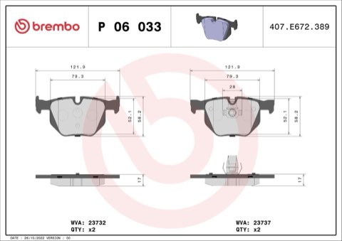 Brembo Prime P 06 033 Brake Pad Set — Rear 122mm, photo 5