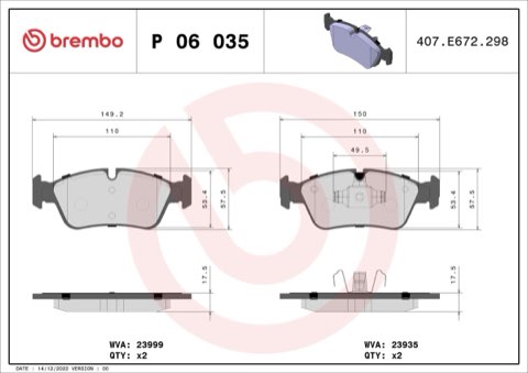 Brembo Prime P 06 035 Brake Pad Set, photo 5