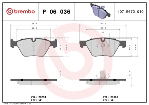 Brembo Prime P 06 036 Brake Pad Set — Front 155mm, photo 6