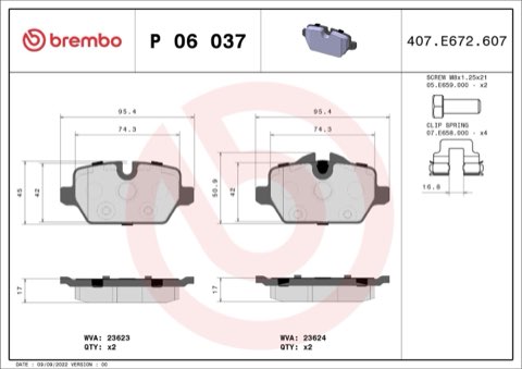 Brembo Prime P 06 037 Brake Pad Set — Rear 95mm, photo 5