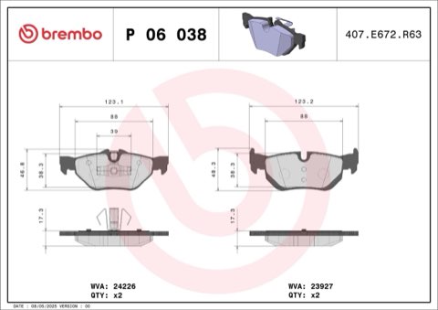 Brembo Prime P 06 038 Brake Pad Set — Rear 123mm, photo 5