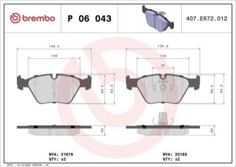 Brembo Prime P 06 043 Brake Pad Set — Front, photo 5