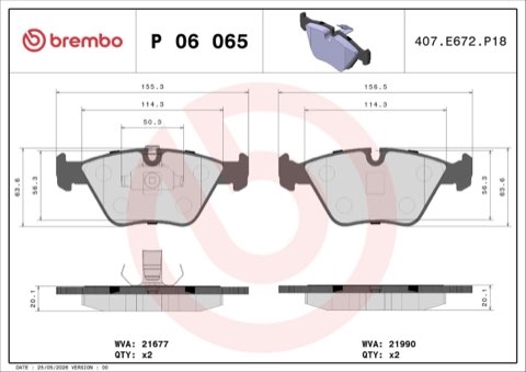 Brembo Prime P 06 065 Brake Pad Set — Front 155mm, photo 5