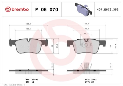 Brembo Prime P 06 070 Brake Pad Set — Front 156mm, photo 5