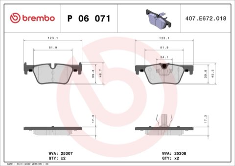 Brembo Prime P 06 071 Brake Pad Set — Rear 123mm, photo 8