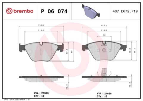 Brembo Prime P 06 074 Brake Pad Set — Front 155mm, photo 5
