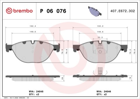 Brembo Prime P 06 076 Brake Pad Set — Front, photo 5