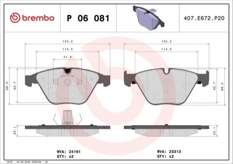 Brembo Prime P 06 081 Brake Pad Set — Front 155mm, photo 5