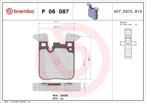 Brembo Prime P 06 087 Brake Pad Set — Rear 72mm, photo 5