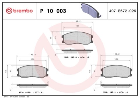 Brembo Prime P 10 003 Brake Pad Set — 149mm, photo 5