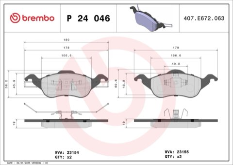 Brembo Prime P 24 046 Brake Pad Set — 178mm, photo 5