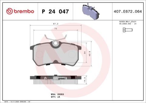 Brembo Prime P 24 047 Brake Pad Set — Rear 87mm, photo 5