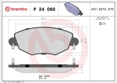 Brembo Prime P 24 060 Brake Pad Set — Front 149mm, photo 7