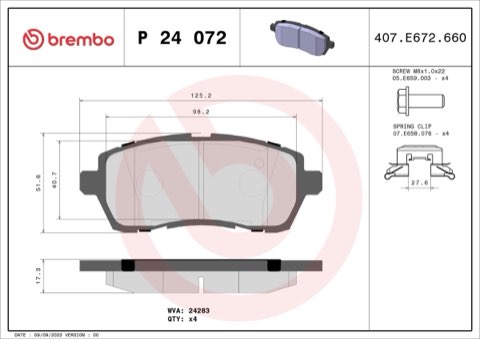 Brembo Prime P 24 072 Brake Pad Set — Front 126mm, photo 3