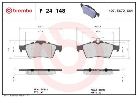 Brembo Prime P 24 148 Brake Pad Set — Rear 123mm, photo 7