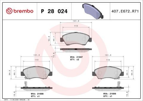 Brembo Prime P 28 024 Brake Pad Set — Front 131mm, photo 4
