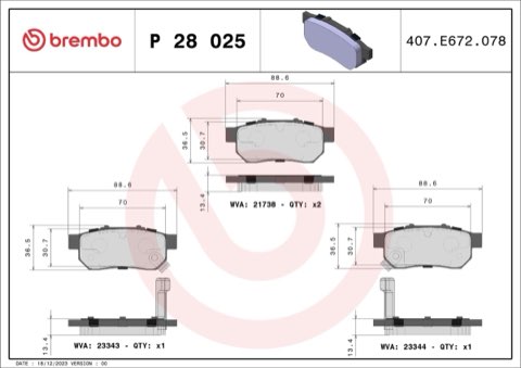 Brembo Prime P 28 025 Brake Pad Set — 89mm, photo 4