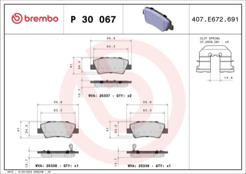 Brembo Prime P 30 067 Brake Pad Set — Rear 100mm, photo 6