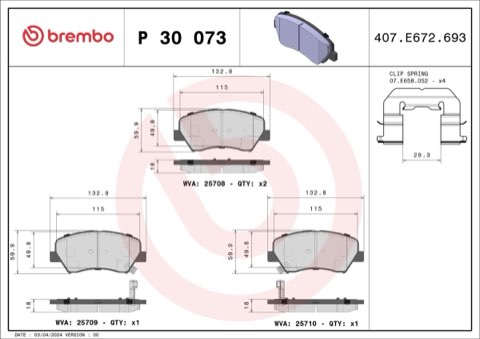 Brembo Prime P 30 073 Brake Pad Set — Front 133mm, photo 8