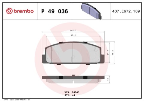 Brembo Prime P 49 036 Brake Pad Set — Rear 108mm, photo 4