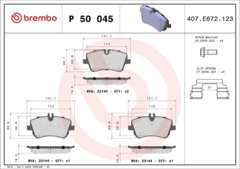Brembo Prime P 50 045 Brake Pad Set Prime Line - Ring — Front 131mm, photo 8