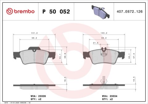 Brembo Prime P 50 052 Brake Pad Set — Rear, photo 5
