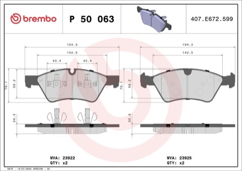 Brembo Prime P 50 063 Brake Pad Set — Front, photo 5