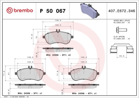 Brembo Prime P 50 067 Brake Pad Set — Front 146mm, photo 7