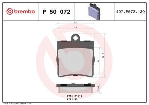 Brembo Prime P 50 072 Brake Pad Set — Rear 64mm, photo 5