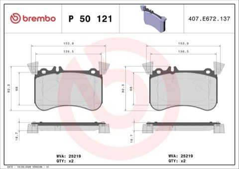 Brembo Prime P 50 121 Brake Pad Set — Front 154mm, photo 5