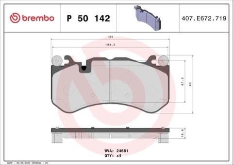 Brembo Prime P 50 142 Brake Pad Set — Front 189mm, photo 5