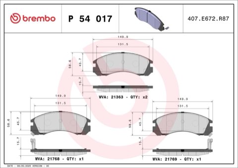 Brembo Prime P 54 017 Brake Pad Set — Front 150mm, photo 7