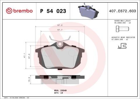 Brembo Prime P 54 023 Brake Pad Set — Rear 87mm, photo 6