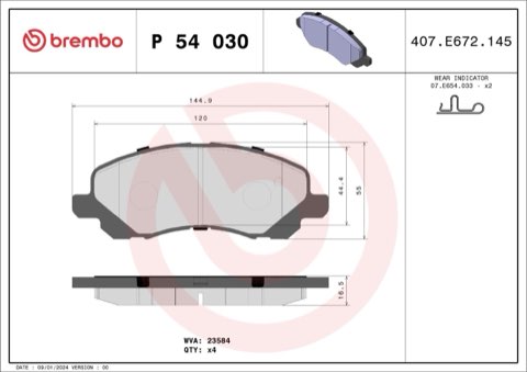 Brembo Prime P 54 030 Brake Pad Set — Front 145mm, photo 3