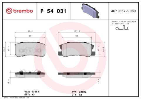 Brembo Prime P 54 031 Brake Pad Set — Rear, photo 5