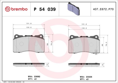 Brembo Prime P 54 039 Brake Pad Set — 132mm, photo 5