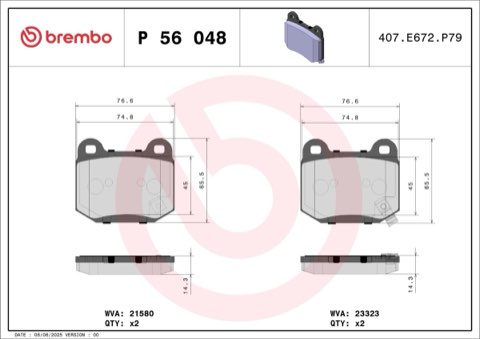 Brembo Prime P 56 048 Brake Pad Set — Rear 77mm, photo 4