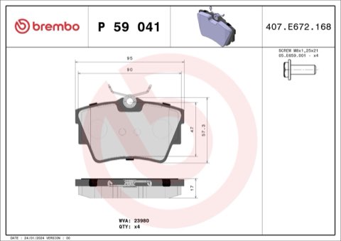 Brembo Prime P 59 041 Brake Pad Set — Rear 95mm, photo 8