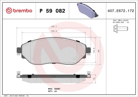 Brembo Prime P 59 082 Brake Pad Set — Front 160mm, photo 7