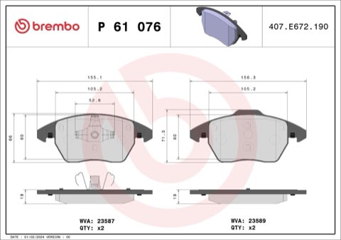 Brembo Prime P 61 076 Brake Pad Set, photo 5