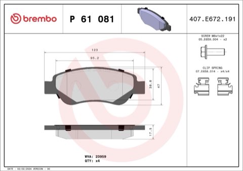 Brembo Prime P 61 081 Brake Pad Set — Front 123mm, photo 7