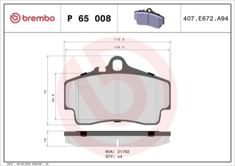 Brembo Prime P 65 008 Brake Pad Set — Rear 112mm, photo 5