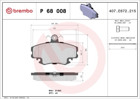 Brembo Prime P 68 008 Brake Pad Set — Front 100mm, photo 7