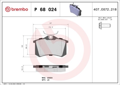 Brembo Prime P 68 024 Brake Pad Set — Rear 87mm, photo 6