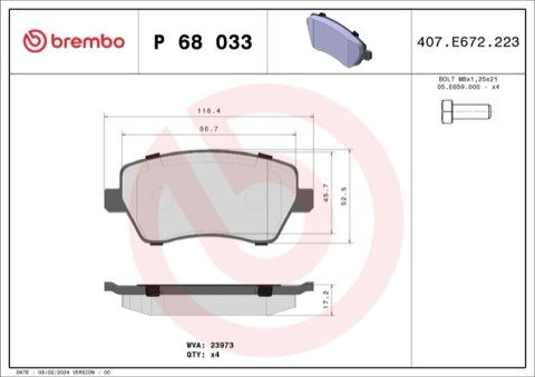 Brembo Prime P 68 033 Brake Pad Set — Front 116mm, photo 8