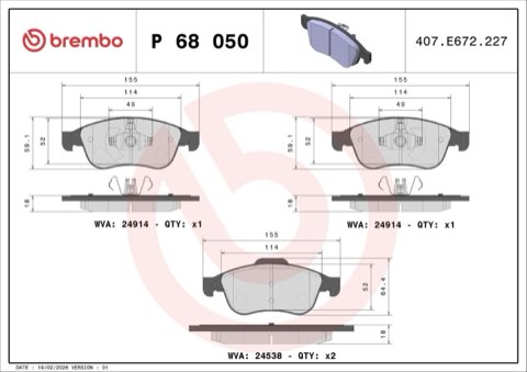 Brembo Prime P 68 050 Brake Pad Set Prime Line - Ring — Front 155mm, photo 7