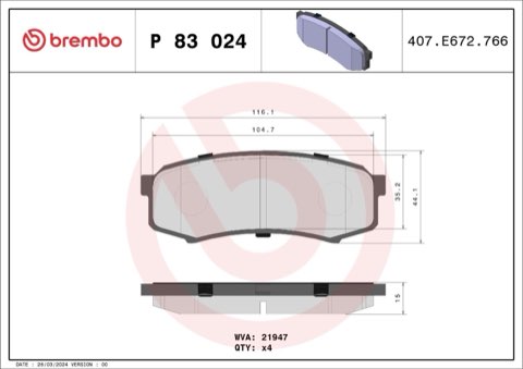 Brembo Prime P 83 024 Brake Pad Set — Rear 116mm, photo 4