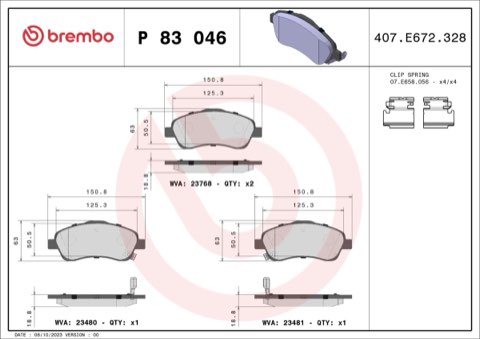 Brembo Prime P 83 046 Brake Pad Set — Front 151mm, photo 5
