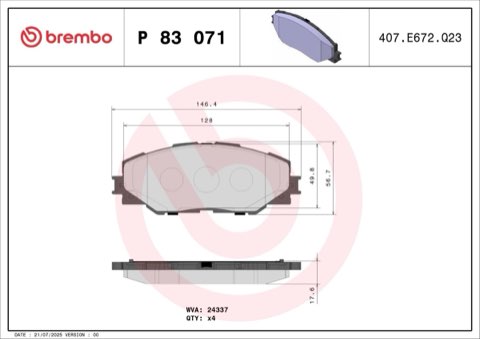 Brembo Prime P 83 071 Brake Pad Set — Front 147mm, photo 6